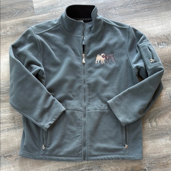 PUGS Gray Fleece Jacket with Embroidered Dogs - Picture 1 of 8